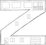 Outlined letter Z as contemporary house with garage and balcony