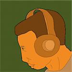 Abstract cartoon of young man listening to headphones