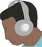 Isolated cartoon of person listening to headphones