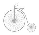 Silhouette of vintage bicycle in grey design on white background