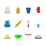 Set of colored vector icons for kitchenware on white background.