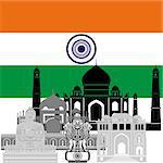 State flags and architecture of the country. Illustration on white background.