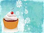 Grunge illustration of vintage card with cupcake.