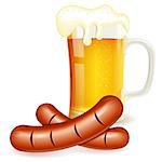 Oktoberfest Concept with Glass of Beer and Sausages, vector isolated on white background