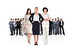 Composite image of team of businesswomen looking at camera on white background