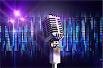 Retro chrome microphone against digitally generated cool pixel background