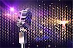 Retro chrome microphone against digitally generated cool nightlife background