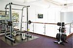 Empty weights room with bench press at the leisure center