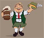 Drunk fat German with beer. Vector cartoon illustration