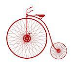 Silhouette of vintage bicycle in red design on white background