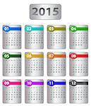 Calendar for 2015 year with colorful stickers. Vector illustration