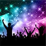 Silhouette of a party crowd on an abstract background with music notes