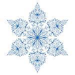 Kaleidoscopic round pattern - blue snowflake, element for design isolated on white
