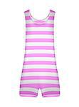 Striped retro swimsuit in pink and white design on white background