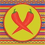 two red peppers on traditional mexican patterned background