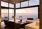 Modern living room overlooking ocean