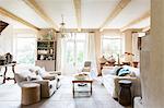 Sofas and coffee table in rustic living room