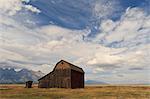 Mormon Row barn under a big sky in autumn (fall), Antelope Flats, Grand Teton National Park, Wyoming, United States of America, North America