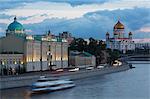 River Moskva and the Cathedral of Christ the Redeemer at night, Moscow, Russia, Europe