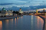 River Moskva and the Cathedral of Christ the Redeemer and the Kremlin at night, Moscow, Russia, Europe