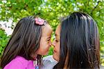Portrait of mid adult mother and girl toddler nose to nose