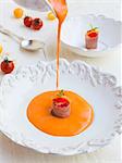 Salmorejo (cold tomato soup) with cherry tomatoes and tuna tartar