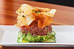 Avocado and tuna tatar with potato chips