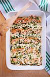 Courgette bake with salmon and broccoli