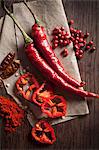 Chillis: peppers, dried, powder and peppercorns