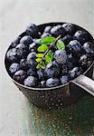 Freshly washed blueberries in a saucepan