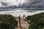 Wooden stairs leading to Crescent Beach, Block Island, Rhode Island, USA