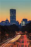 Storrow Drive at dawn with skyline in background, Boston, Massachusetts, USA