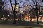 Boston Common and Park Street Church and Tremont Street on New Year's Eve, Boston, Massachusetts, USA