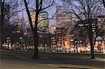 Boston Common and Park Street Church and Tremont Street on New Year's Eve, Boston, Massachusetts, USA