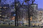 Boston Common and Tremont Street on New Year's eve at dusk, Boston, Massachusetts, USA