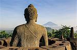 Sitting Buddha in the temple complex of Borobodur, UNESCO World Heritage Site, Java, Indonesia, Southeast Asia, Asia