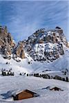 Mountain huts, Passo Gardena and Sella Group, Val Gardena, Bolzano District, Trentino Alto Adige, Dolomites, Italy