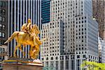 Gilded Bronze Equestrian Statue of General William Tecumseh Sherman, Grand Army Plaza near Central Park, New York City, New York, USA