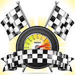 Racing Concept - Speedometer with Flags, Tire and Ribbon, vector illustration