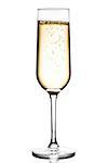 glass of champagne with bubbles on a white background