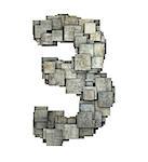 3d gray tile three 3 number fragmented on white