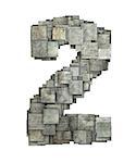 3d gray tile two 2 number fragmented on white