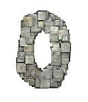 3d gray tile zero number fragmented on white