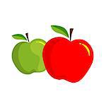 Red apple over white, Vector illustration, green apple