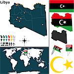 Vector of Libya set with detailed country shape with region borders, flags and icons