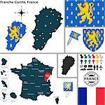 Vector map of state Franche-Comte with coat of arms and location on France map