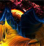 Alien mountains with space background and a red-yellow planet
