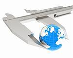 Vernier caliper measures the Earth. Global 3d concept on a white background