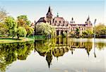 Vajdahunyad castle view from lakeside. Budapest, Hungary