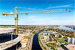 Tower crane in construction site. Riga city, Latvia
